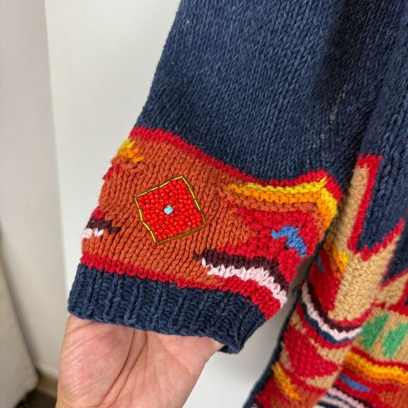 National Wildlife Knitted by Hand Beaded Western Knit Sweater HOLE - Size S - Picture 5 of 11